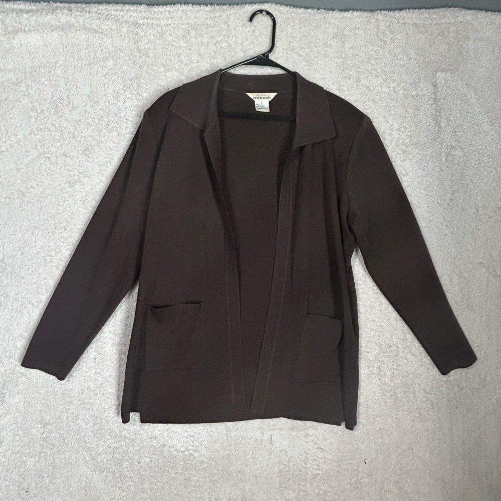 Exclusively Misook  brown  Large Open Front Cardigan. Career Holiday Casual
